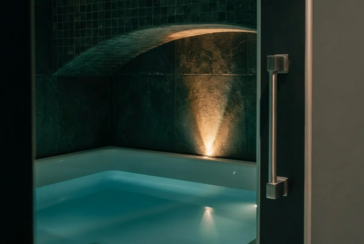 Floating-Becken mit warmem Salzwasser und gedämpftem Licht