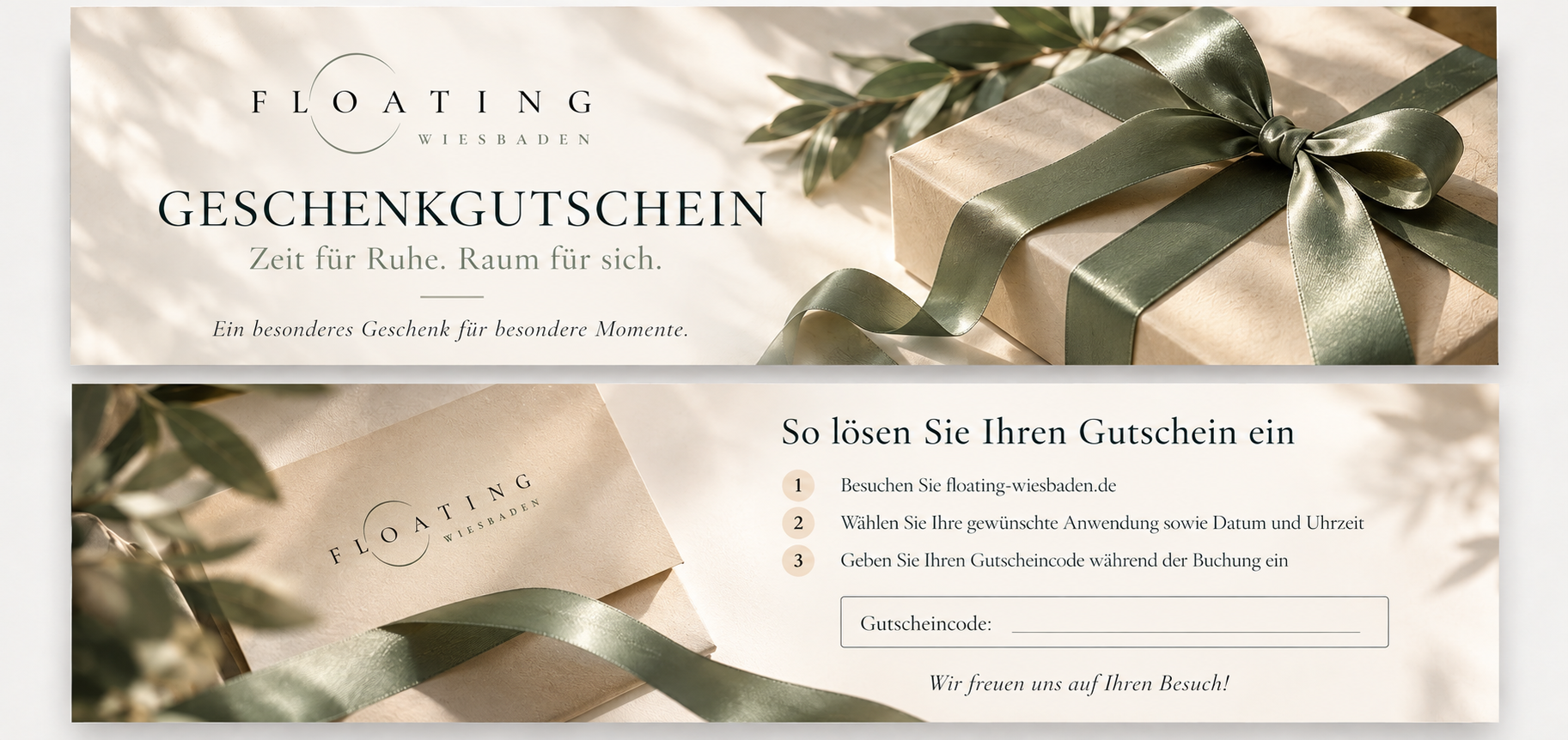 Muster des elektronischen Floating Wiesbaden Gutscheins mit leerem Gutscheincode-Feld