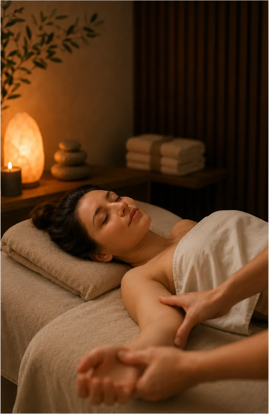 Gast liegt auf dem Rücken und erhält eine Wave-Balance-Massage